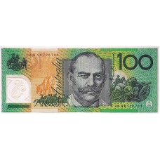 AUSTRALIA 1996 . ONE HUNDRED 100 DOLLAR BANKNOTE . EVENS/FRASER . TEST NOTE . FIRST PREFIX AN96